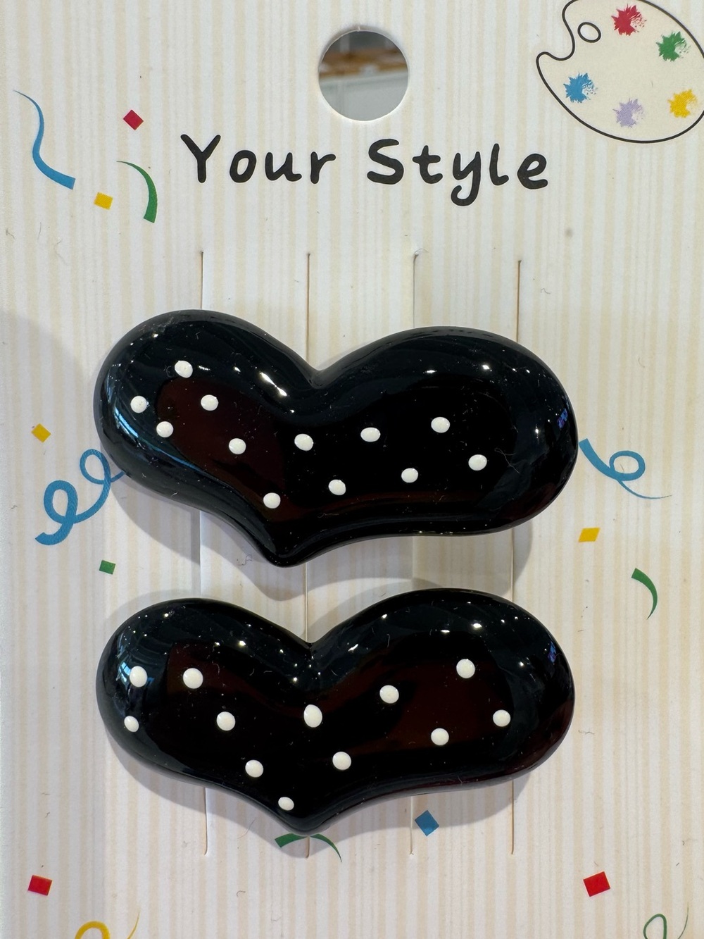 Black Polka Dot Heart Clips